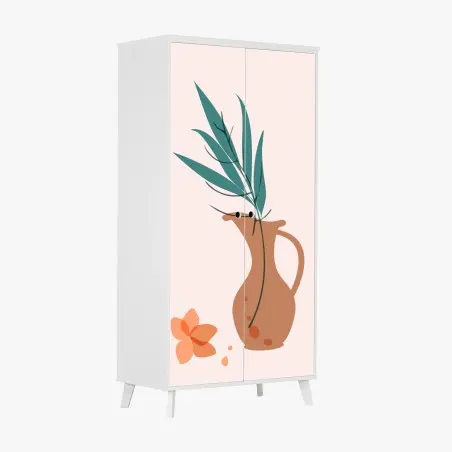 Sticker pour armoire vase en terre et feuillage minimaliste – Wallnifity®
