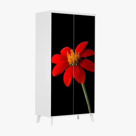 Sticker pour armoire éclat rouge : fleur tropicale sur fond noir – Wallnifity®