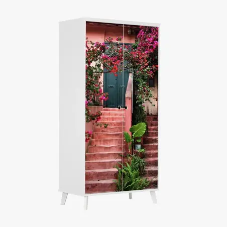 Sticker pour armoire escalier fleuri aux bougainvilliers – Wallnifity®