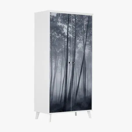 Sticker pour armoire forêt de pins embrumée la nuit – Wallnifity®