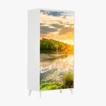 Sticker pour armoire coucher de soleil sur la rivière tranquille – Wallnifity®