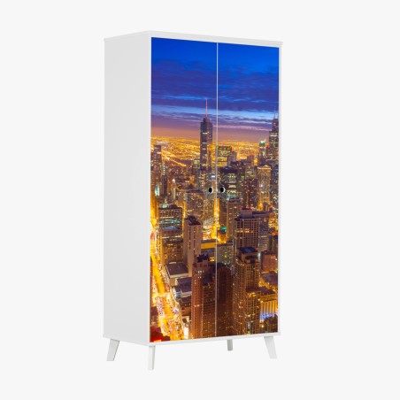 Sticker pour armoire vue nocturne de Chicago illuminée – Wallnifity®