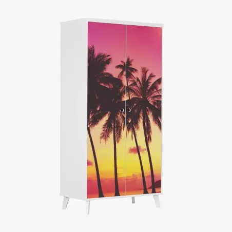 Sticker pour armoire coucher de soleil tropical rétro – Wallnifity®