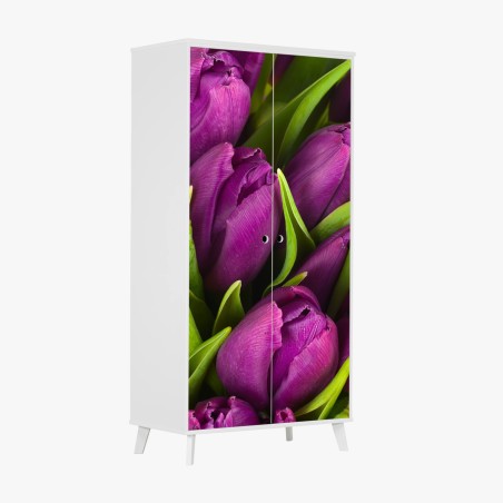 Sticker pour armoire bouquet de tulipes violettes en gros plan – Wallnifity®