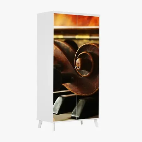 Sticker pour armoire volute de violon sur touches de piano, ambiance musicale vintage – Wallnifity®