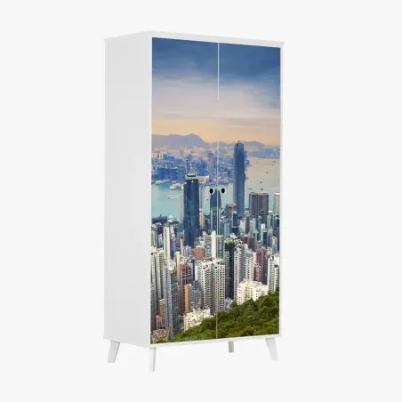 Sticker pour armoire panorama urbain de Hong Kong au crépuscule – Wallnifity®