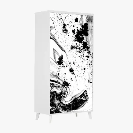 Sticker pour armoire marbrure d'encre noir et blanc – Wallnifity®