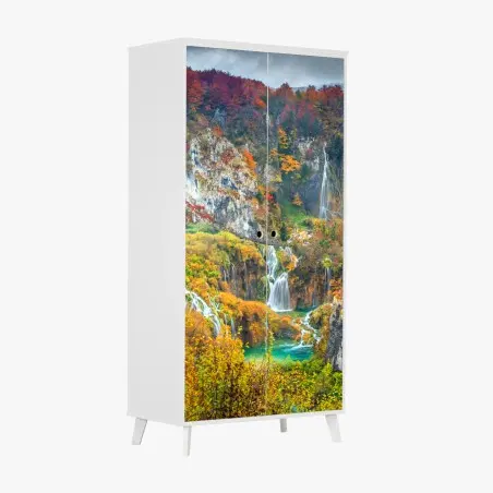 Sticker pour armoire cascade d'automne et lacs émeraude – Wallnifity®