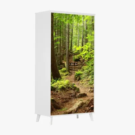 Sticker pour armoire sentier enchanté en forêt verdoyante – Wallnifity®