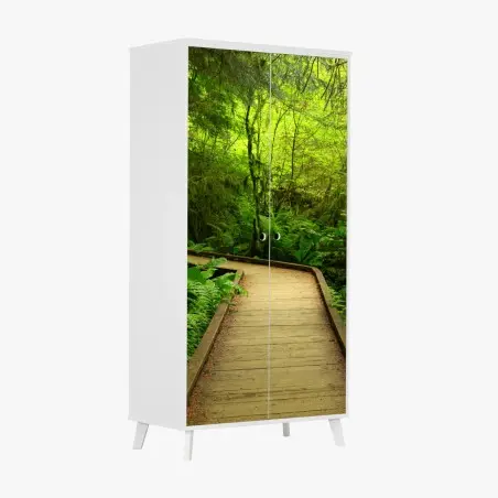 Sticker pour armoire sentier boisé baigné de verdure – Wallnifity®