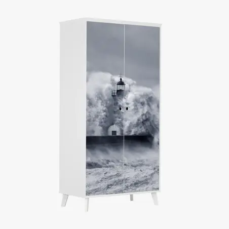 Sticker pour armoire phare du Douro englouti par les vagues – Wallnifity®