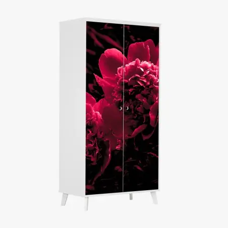 Sticker pour armoire pivoines rouge profond sur fond noir – Wallnifity®