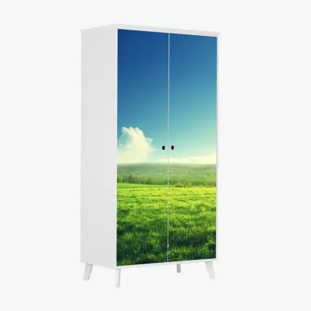 Sticker pour armoire coucher de soleil printanier sur une prairie verdoyante – Wallnifity®