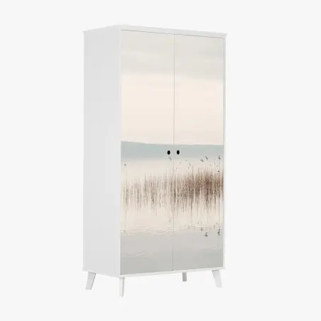 Sticker pour armoire brume sur le lac et roseaux – Wallnifity®