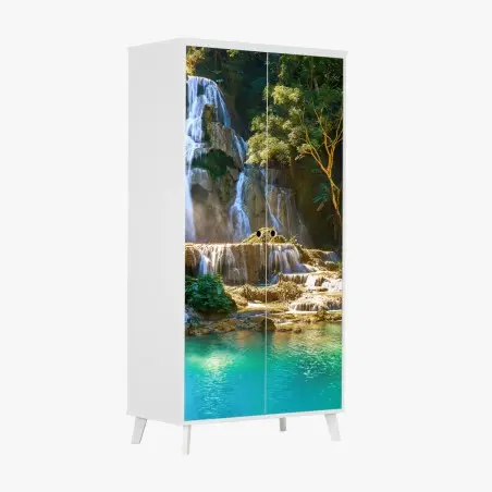 Sticker pour armoire cascade tropicale aux eaux turquoise – Wallnifity®