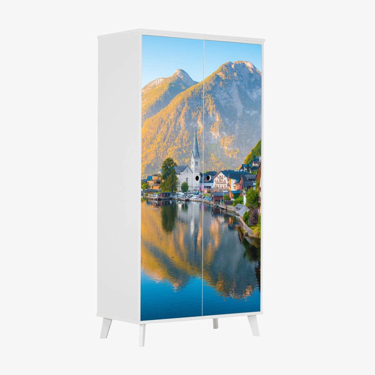 Sticker pour armoire Hallstatt village lacustre alpin au lever du soleil – Wallnifity®