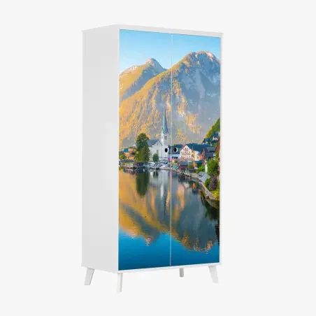 Sticker pour armoire Hallstatt village lacustre alpin au lever du soleil – Wallnifity®