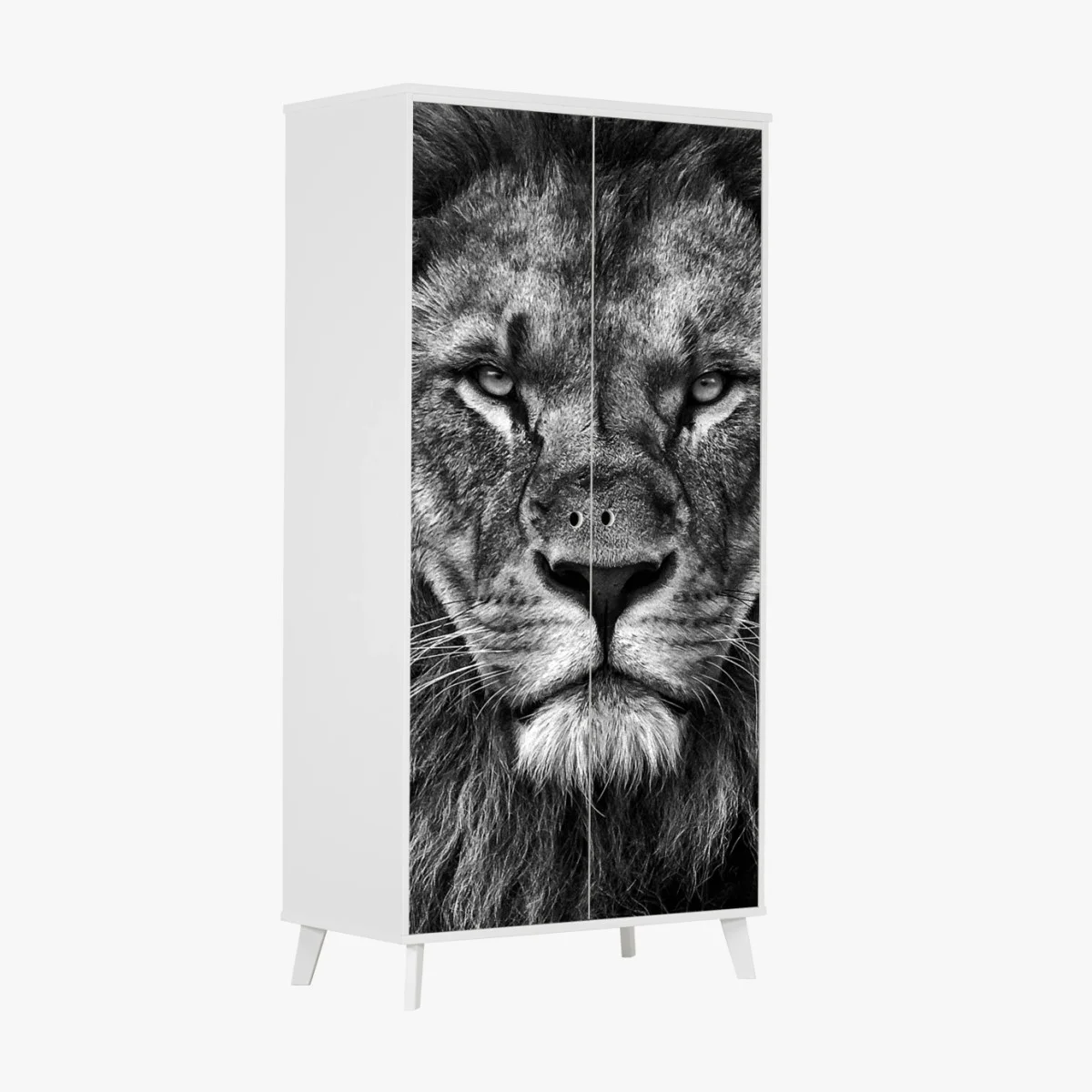 Sticker pour armoire regard de lion majestueux en noir et blanc – Wallnifity® Sticker pour armoire regard de lion majestueux en noir et blanc – Wallnifity®