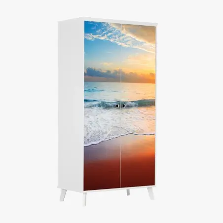 Sticker pour armoire coucher de soleil sur une plage tranquille – Wallnifity®