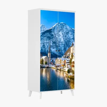 Sticker pour armoire village alpin pittoresque au bord du lac à Hallstatt – Wallnifity®