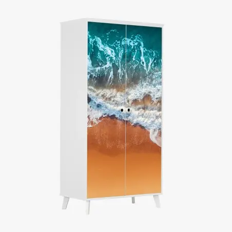 Sticker pour armoire vagues aériennes sur plage dorée – Wallnifity®