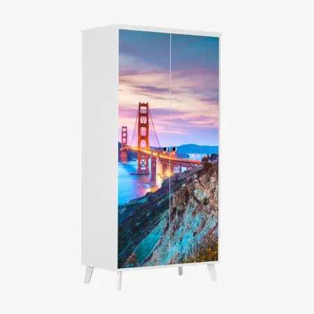 Sticker pour armoire coucher de soleil au Golden Gate, panorama de San Francisco – Wallnifity®