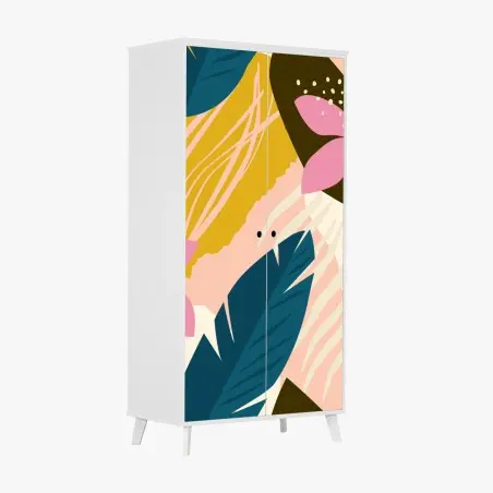 Sticker pour armoire jardin tropical abstrait aux fleurs roses – Wallnifity®