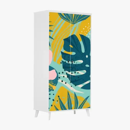 Sticker pour armoire paradis tropical fleuri aux teintes vives – Wallnifity®