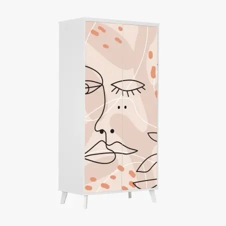 Sticker pour armoire visages en tracé continu sur fond pastel – Wallnifity®
