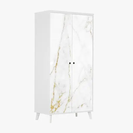 Sticker pour armoire marbre blanc aux veinures dorées – Wallnifity®