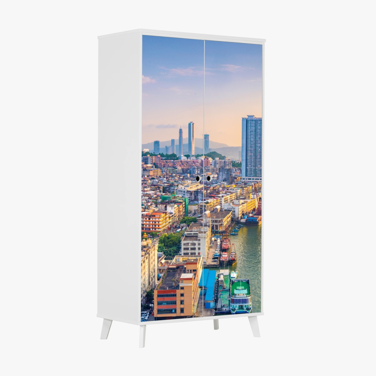 Sticker pour armoire vue panoramique de Macao au coucher de soleil – Wallnifity®