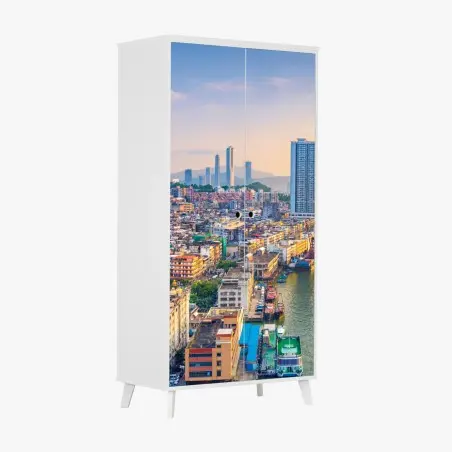 Sticker pour armoire vue panoramique de Macao au coucher de soleil – Wallnifity®