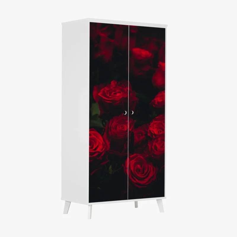 Sticker pour armoire roses rouges en clair-obscur – Wallnifity®