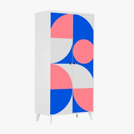 Sticker pour armoire composition géométrique scandinave en bleu et rose – Wallnifity®