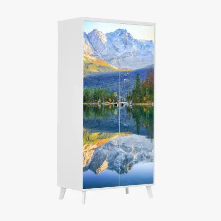 Sticker pour armoire reflets d'automne au lac Eibsee devant Zugspitze – Wallnifity®
