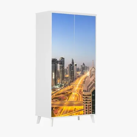 Sticker pour armoire panorama urbain de Dubaï au crépuscule – Wallnifity®