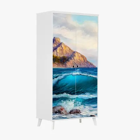 Sticker pour armoire vagues turquoises et falaises dorées – Wallnifity®