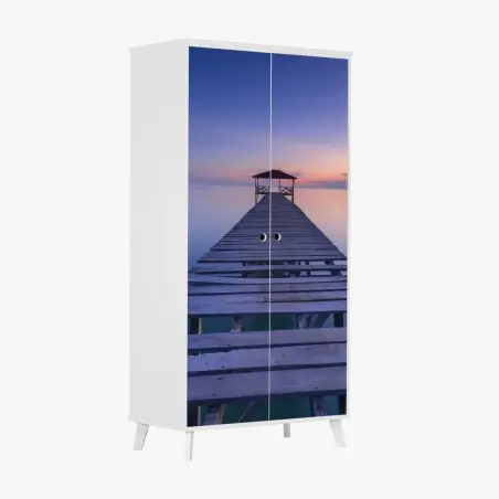 Sticker pour armoire ponton en bois au crépuscule sur mer calme – Wallnifity®