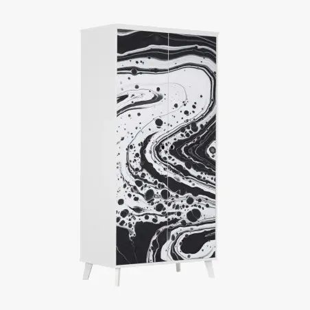 Sticker pour armoire abstraction marbrée en noir et blanc – Wallnifity®