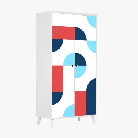 Sticker pour armoire motif géométrique moderne bleu et corail – Wallnifity®