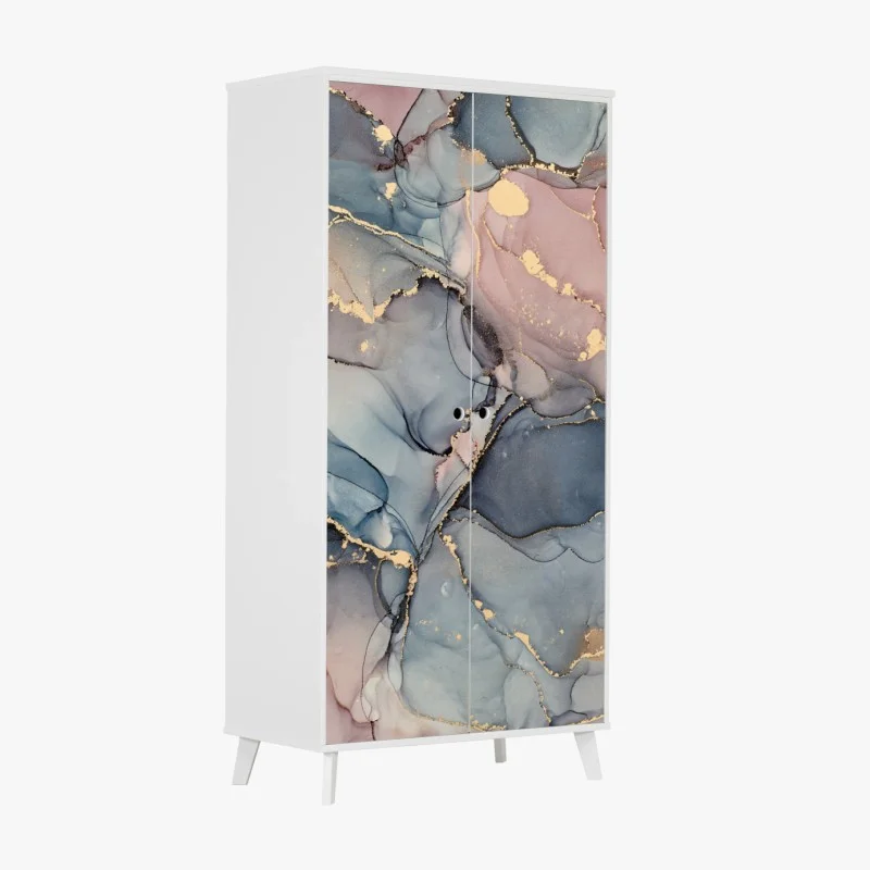 Sticker pour armoire marbrures dorées: harmonie abstraite en tons pastel – Wallnifity®