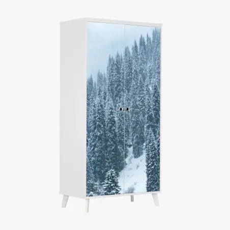 Sticker pour armoire forêt de sapins enneigée – Wallnifity®