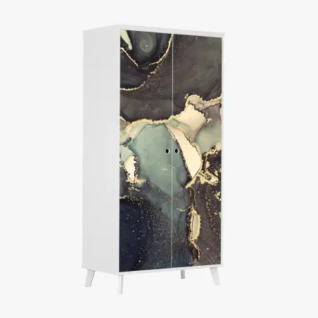 Sticker pour armoire abstraction luxueuse en encre alcool turquoise et or – Wallnifity®