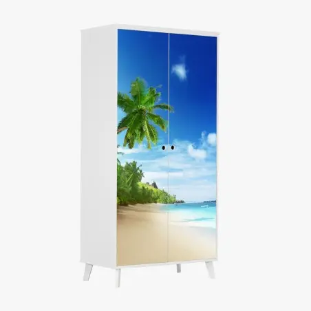 Sticker pour armoire plage tropicale de Mahé au coucher du soleil – Wallnifity®