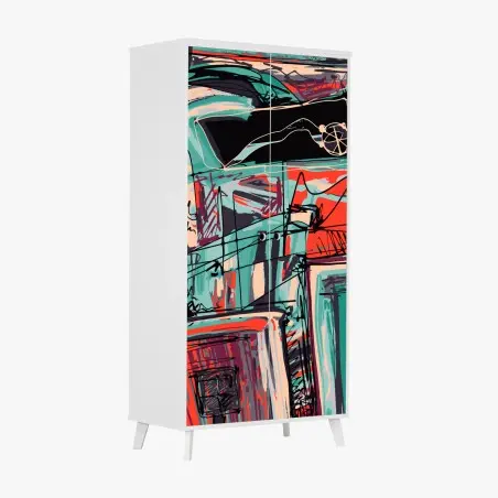 Sticker pour armoire composition urbaine abstraite colorée – Wallnifity®