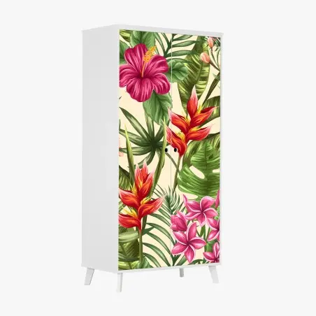 Sticker pour armoire motif tropical floral coloré – Wallnifity®