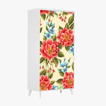 Sticker pour armoire motif floral aquarelle aux grandes fleurs rouges – Wallnifity®