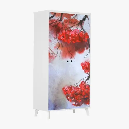 Sticker pour armoire bouquets de baies rouges en aquarelle – Wallnifity®