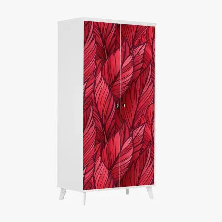 Sticker pour armoire motif de grandes feuilles rouges stylisées – Wallnifity®