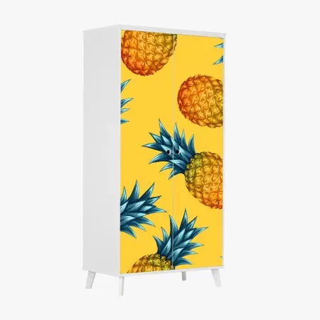 Sticker pour armoire motif ananas tropicaux sur fond jaune – Wallnifity®